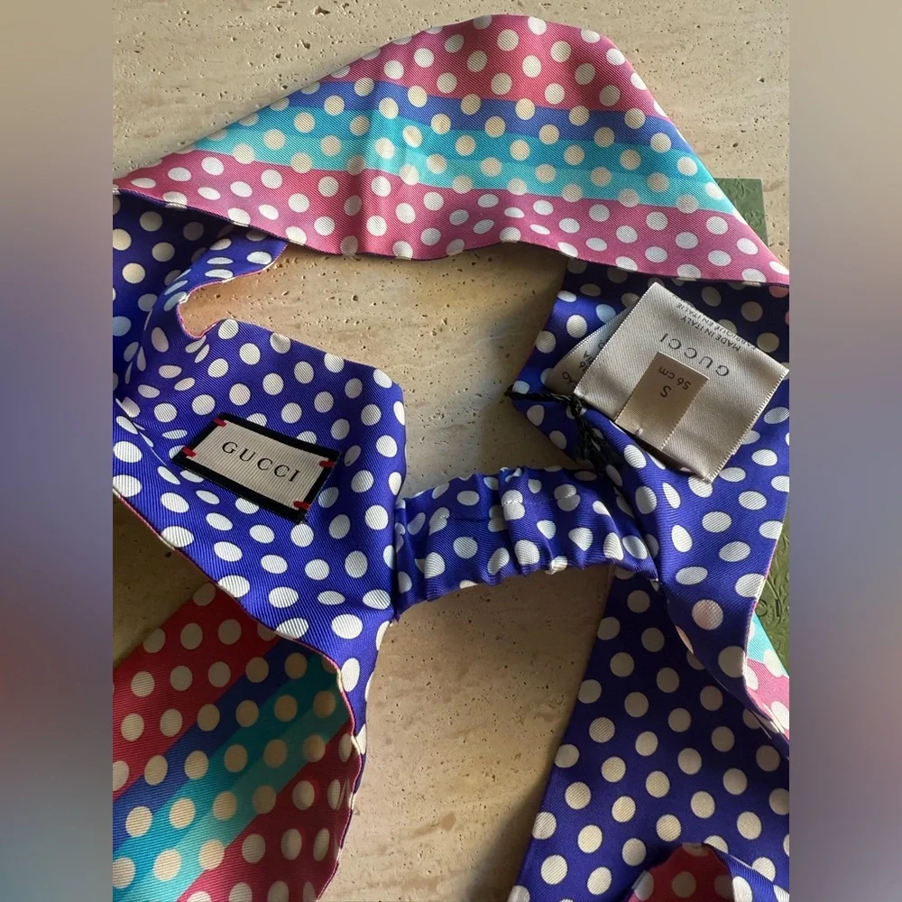 NWT GUCCI POLKA DOT PRINT SILK HEADBAND / HEADSCARF SZ/S